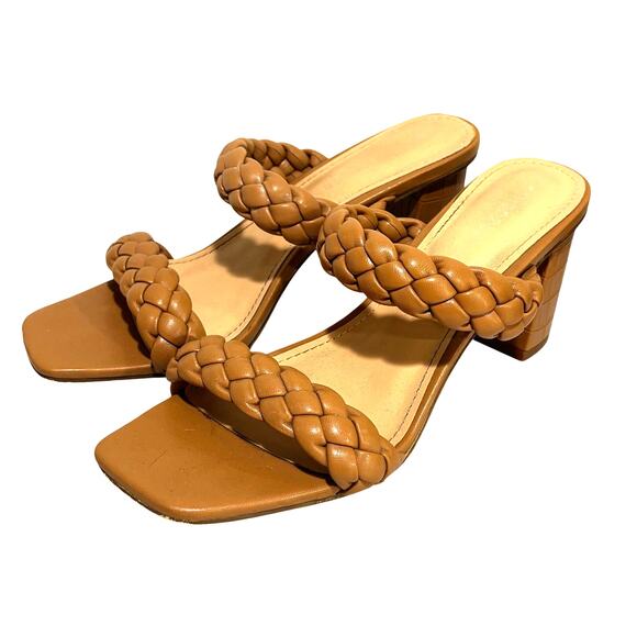 Sincerely Jules high heel slides sandals dressy nude tan braided straps size 10 - Picture 2 of 11